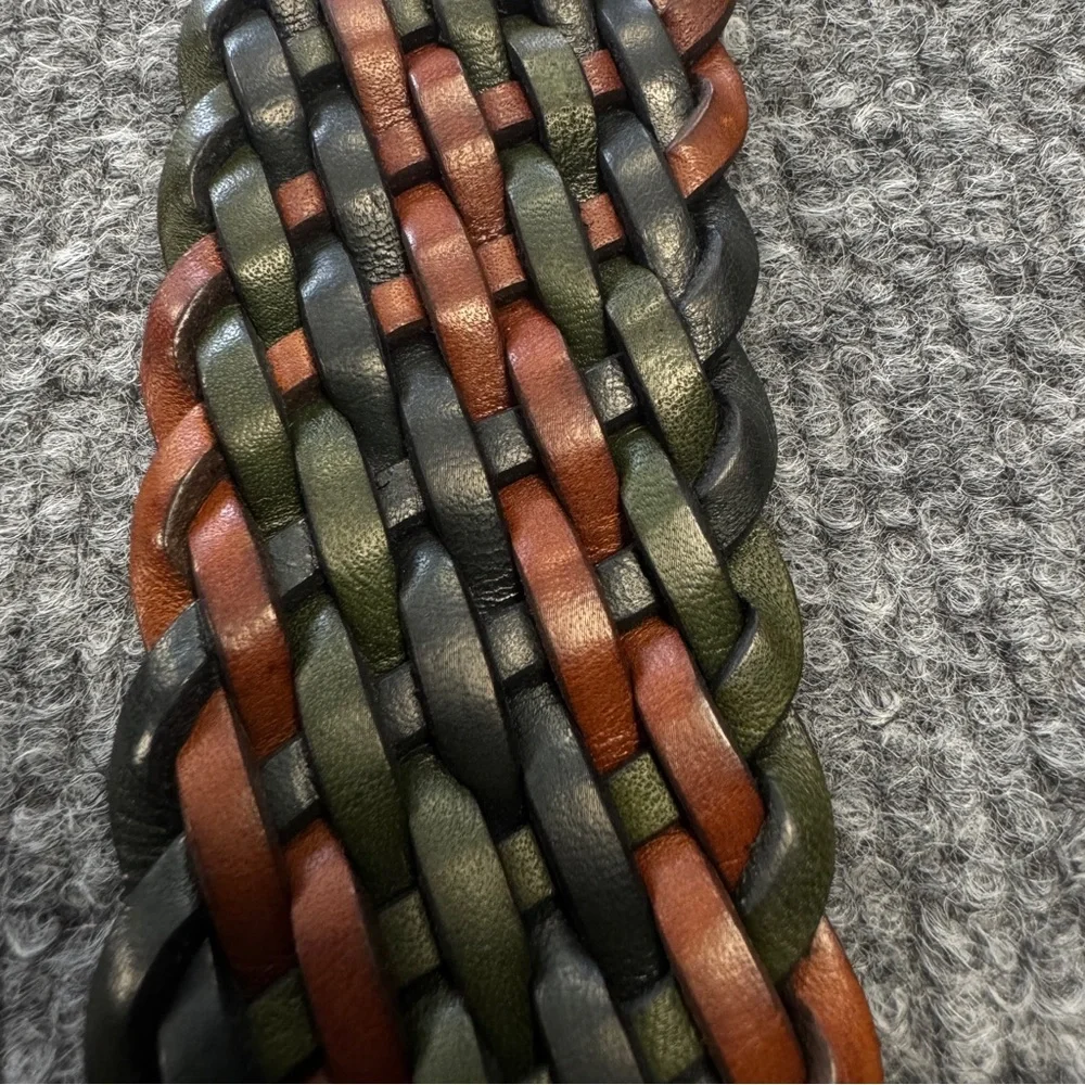 Abercrombie & Fitch Woven Leather Belt Braided Brown Green Y2K Boho M